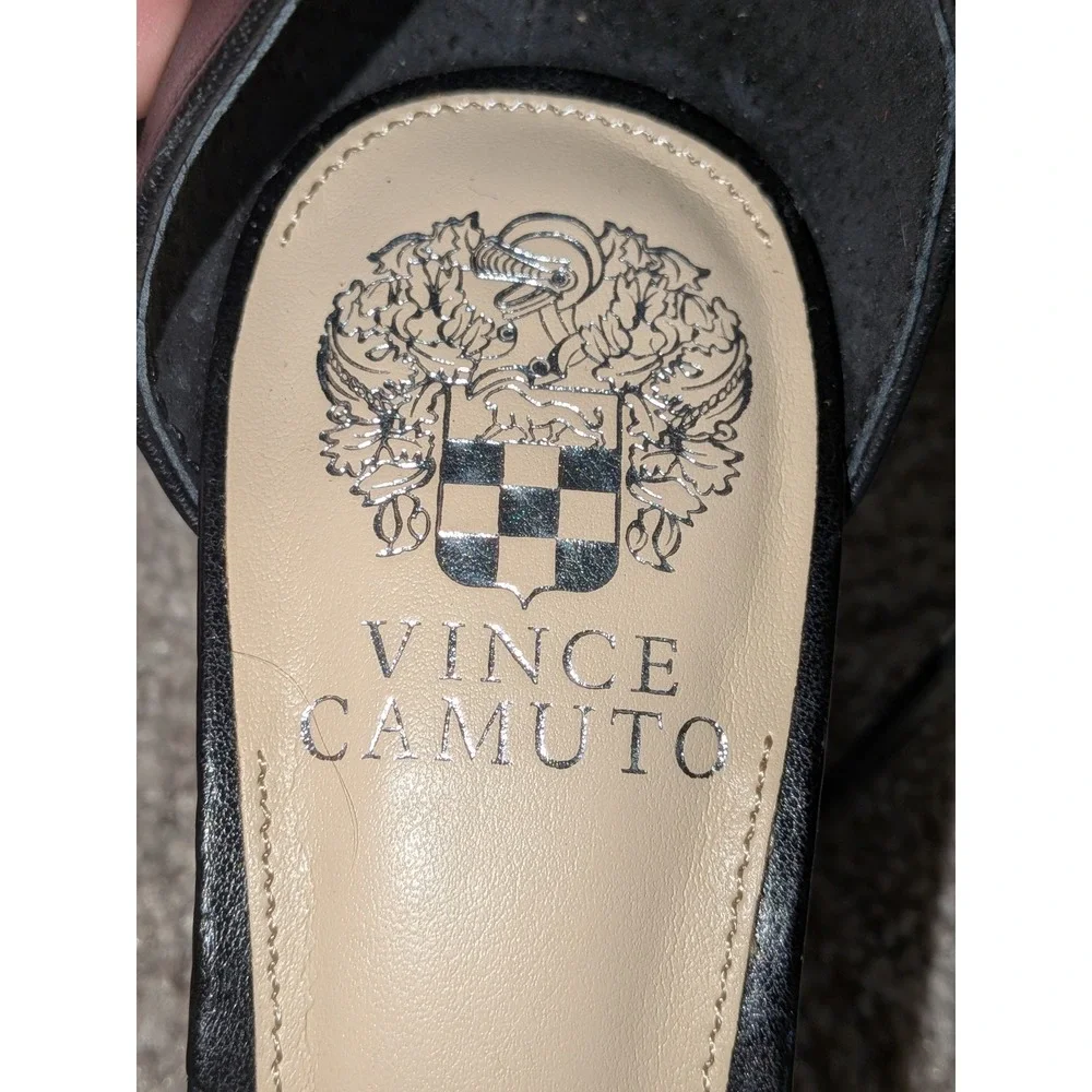 Vince Camuto Black Leather Ankle Strap Block Heel Sandals Square Toe Womens 6.5M